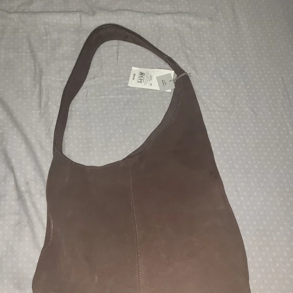 Asymmetrical Brown Suede Shoulder Bag - Picture 4 of 8